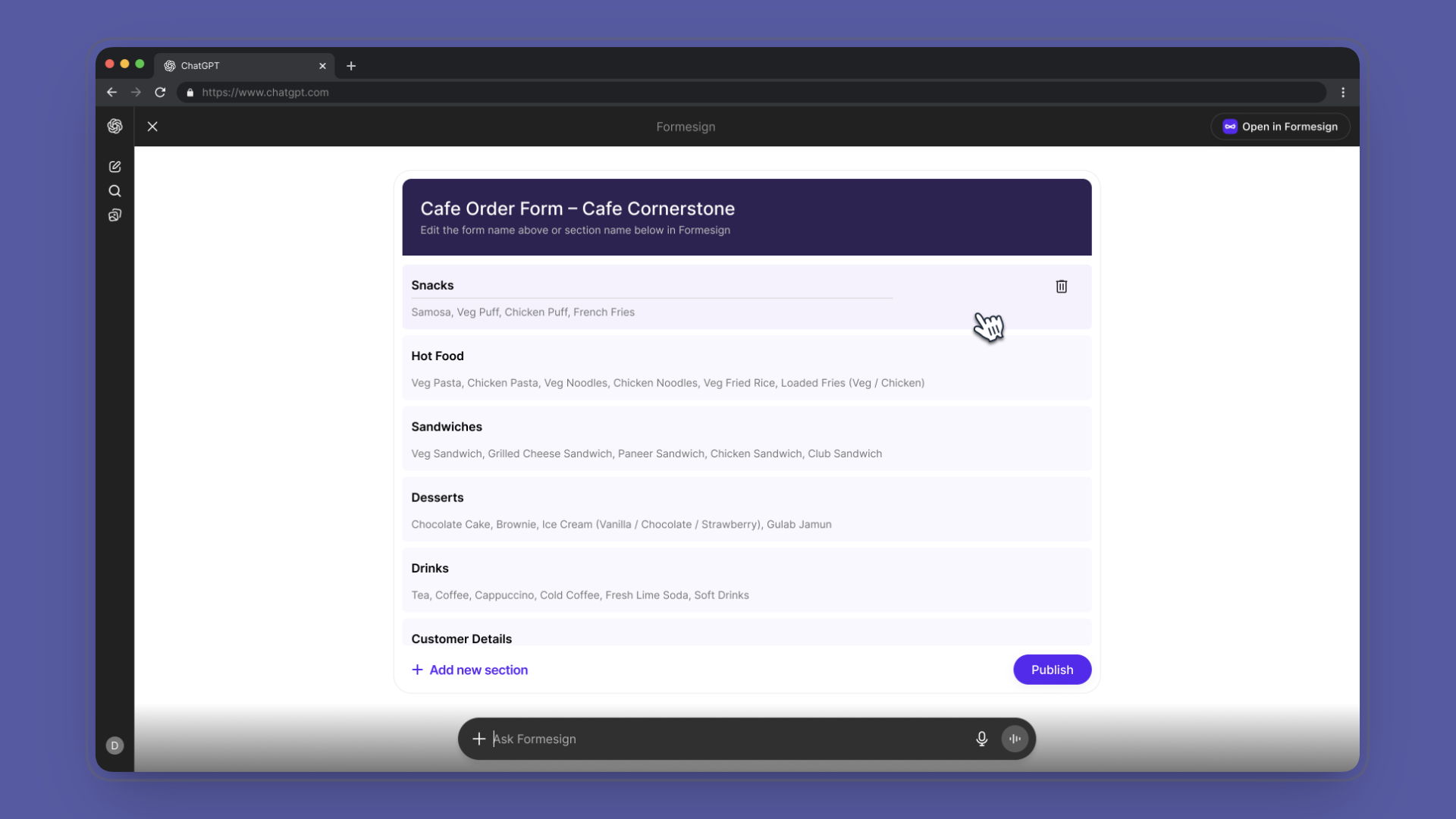 Preview form